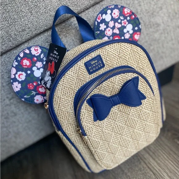 Disney Minnie Mouse mini backpack with two pockets and floral printed ears w/bow - Picture 10 of 14